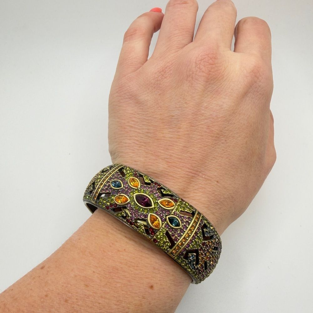 HeidiāDaus "Peekaboo" Watch hinged bracelet, crystal & bronze toned gold metal! - Picture 5 of 16